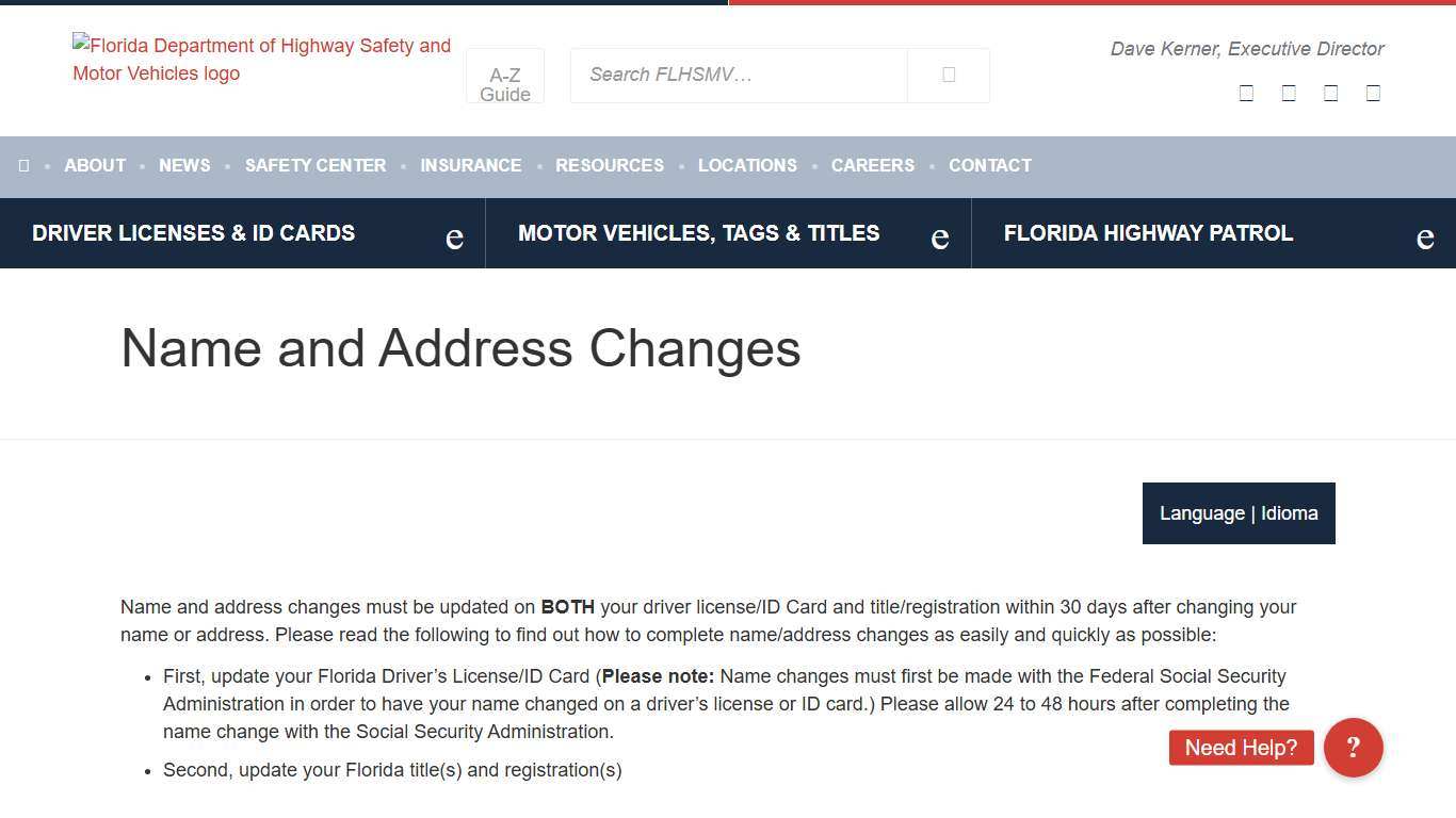 Name and Address Changes - Florida Department of Highway Safety and Motor Vehicles
