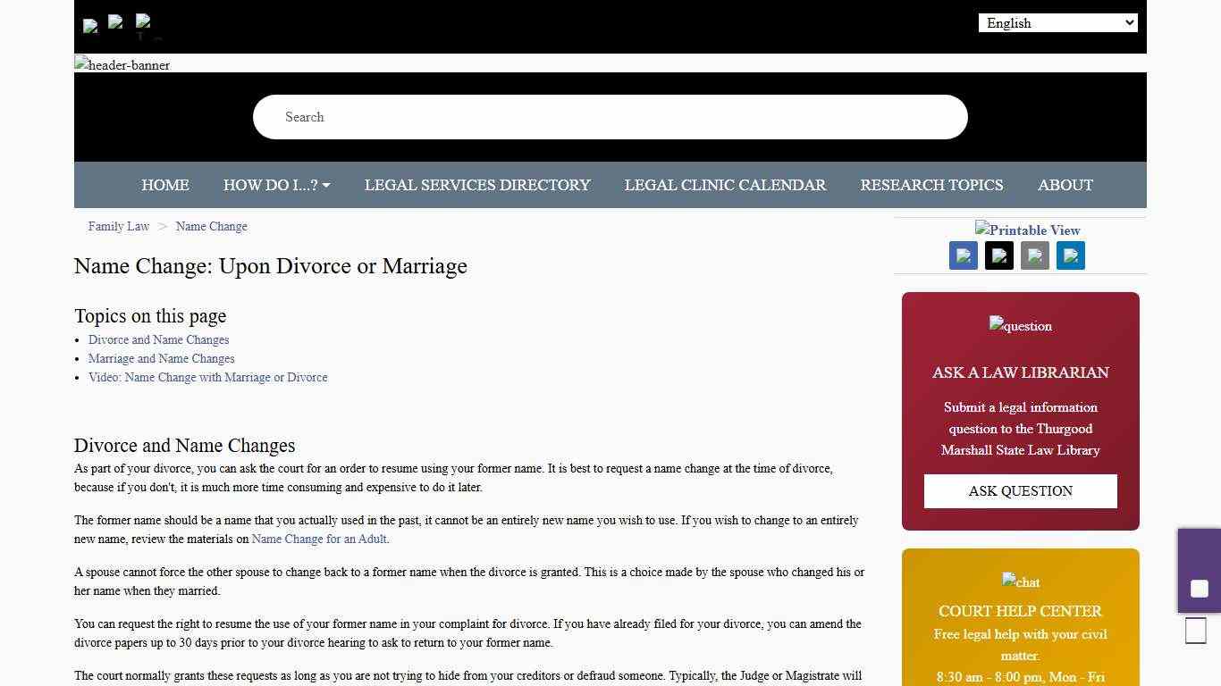 Name Change: Upon Divorce or Marriage The Maryland People's Law Library