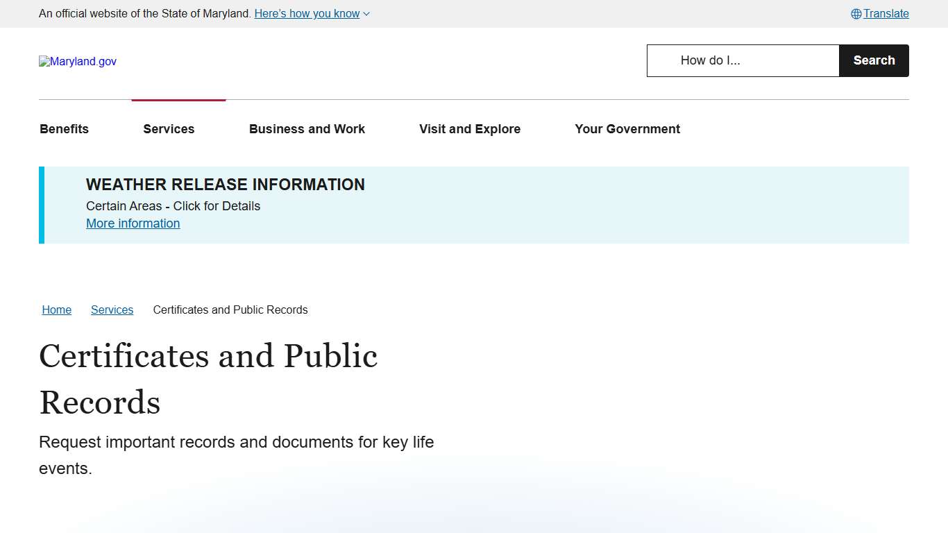 Certificates and Public Records Maryland.gov